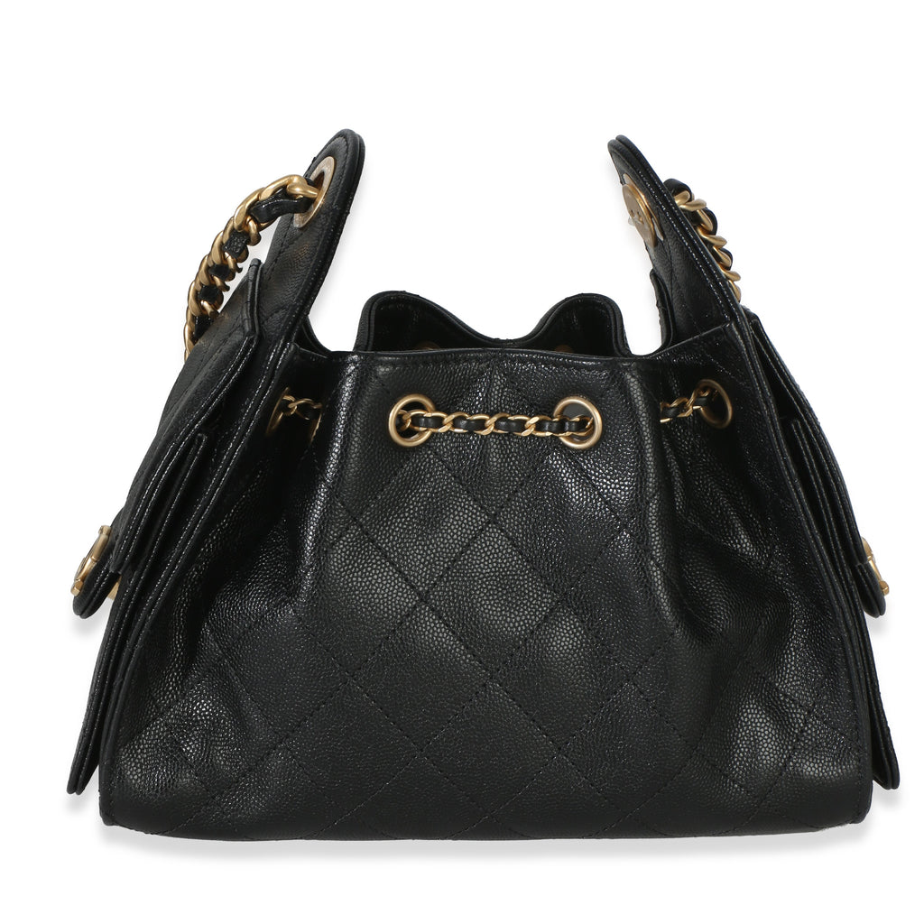 Chanel 26P Black Quilted Caviar Mini  25 Hobo Handbag Handbag bv