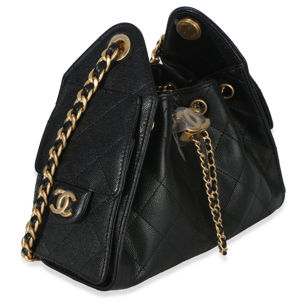 Chanel 26P Black Quilted Caviar Mini  25 Hobo Handbag Handbag pv