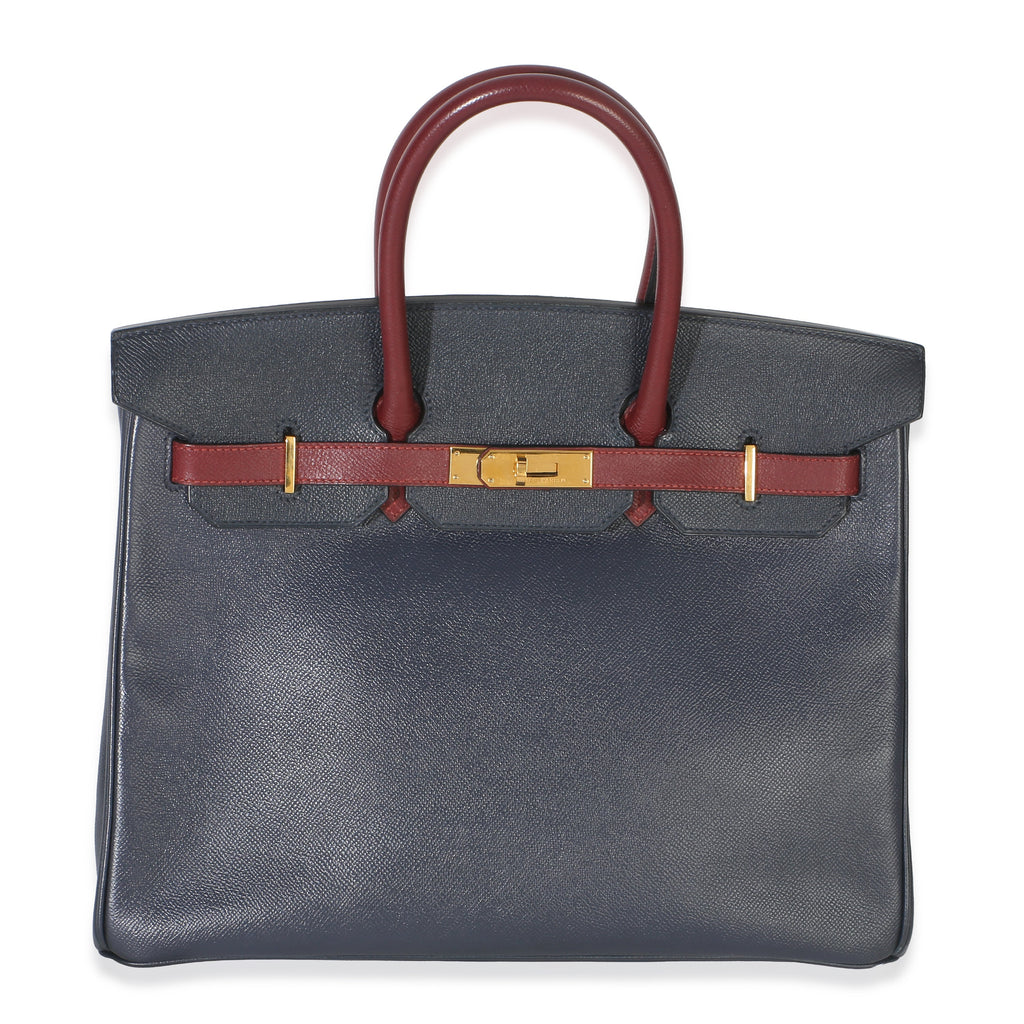 Hermès Vintage Rouge H Bleu Marine Courchevel Birkin 35 GHW Handbag fv