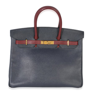 Hermès Vintage Rouge H Bleu Marine Courchevel Birkin 35 GHW Handbag fv