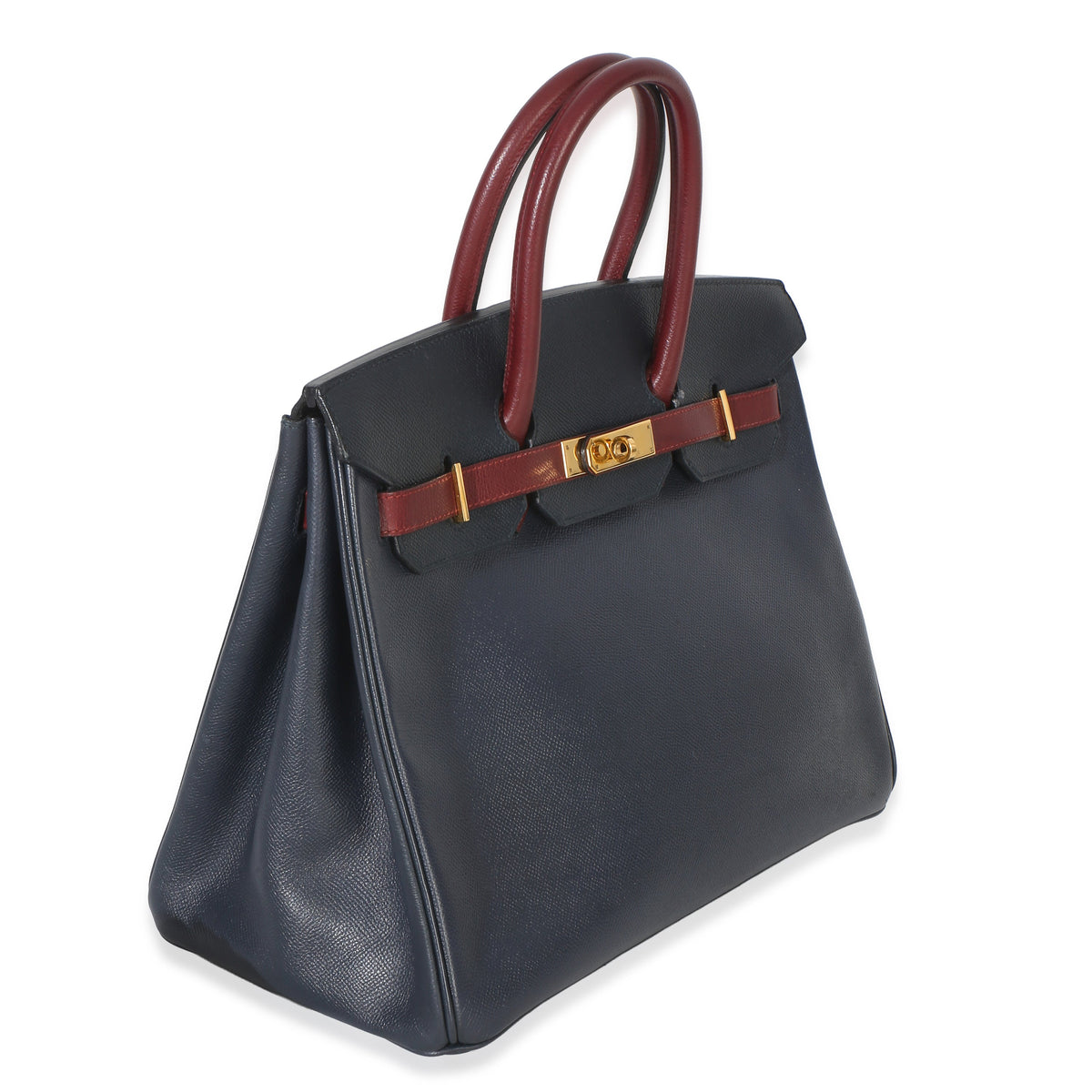 Hermès Vintage Rouge H Bleu Marine Courchevel Birkin 35 GHW Handbag pv