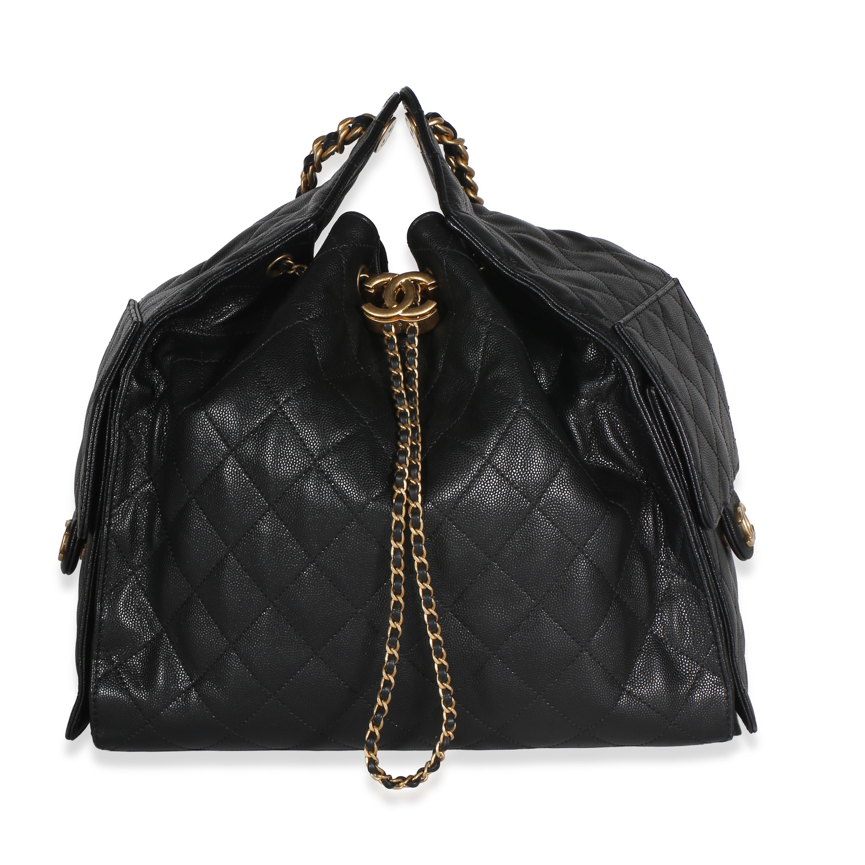 Chanel Black Quilted Caviar Medium  25 Hobo Handbag fv
