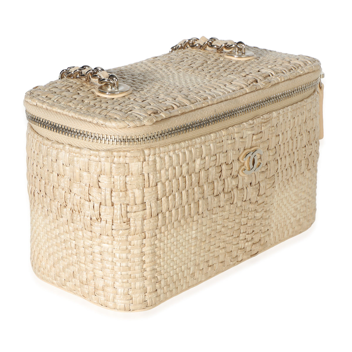 Chanel Beige Braided Raffia Vanity Case With Chain Handbag 3