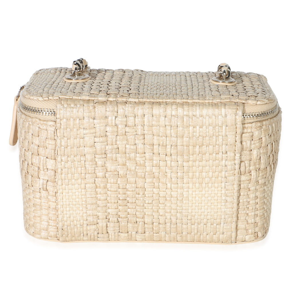 Chanel Beige Braided Raffia Vanity Case With Chain Handbag 4