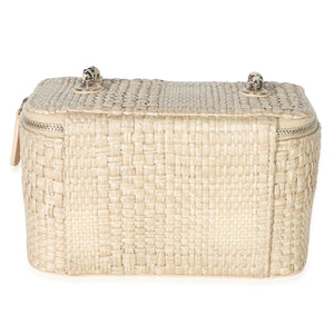 Chanel Beige Braided Raffia Vanity Case With Chain Handbag 4