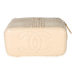 Chanel Beige Braided Raffia Vanity Case With Chain Handbag 5