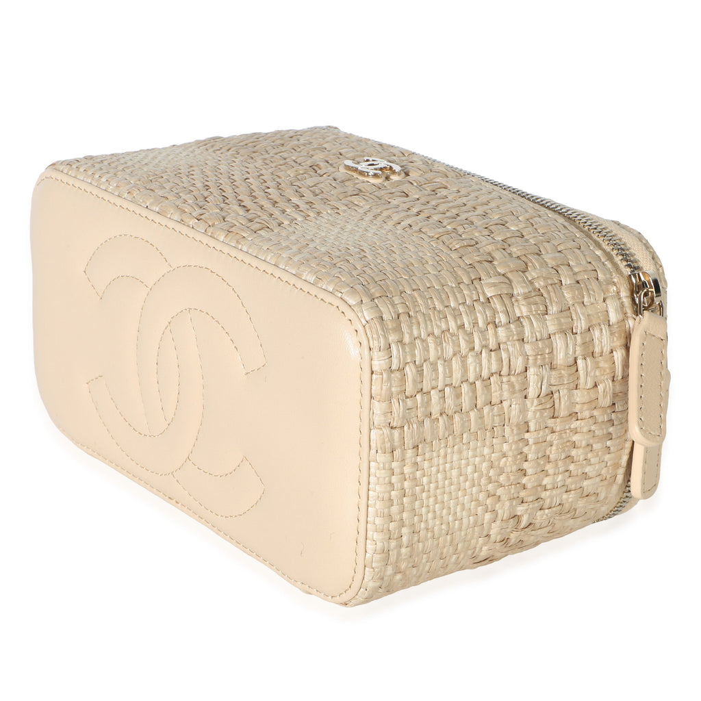 Chanel Beige Braided Raffia Vanity Case With Chain Handbag 6