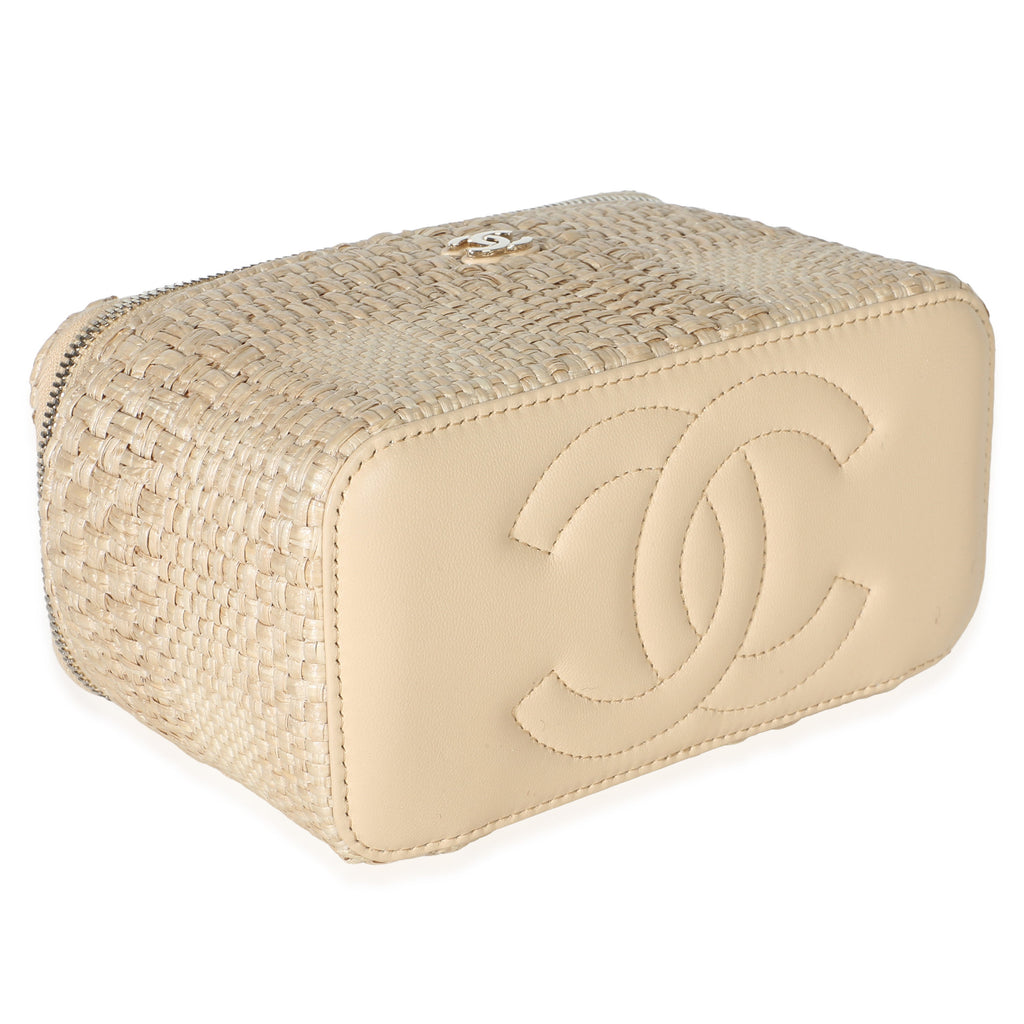 Chanel Beige Braided Raffia Vanity Case With Chain Handbag 7