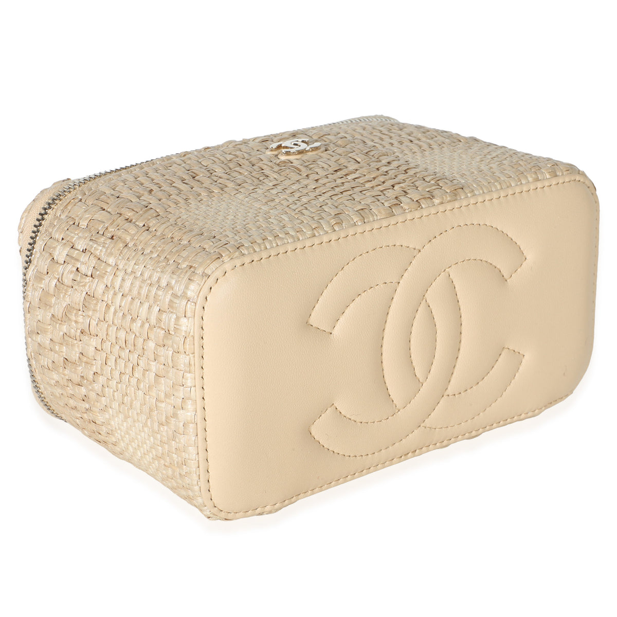 Chanel Beige Braided Raffia Vanity Case With Chain Handbag 7