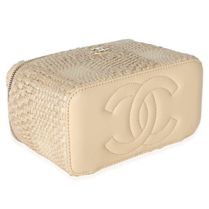Chanel Beige Braided Raffia Vanity Case With Chain Handbag 7