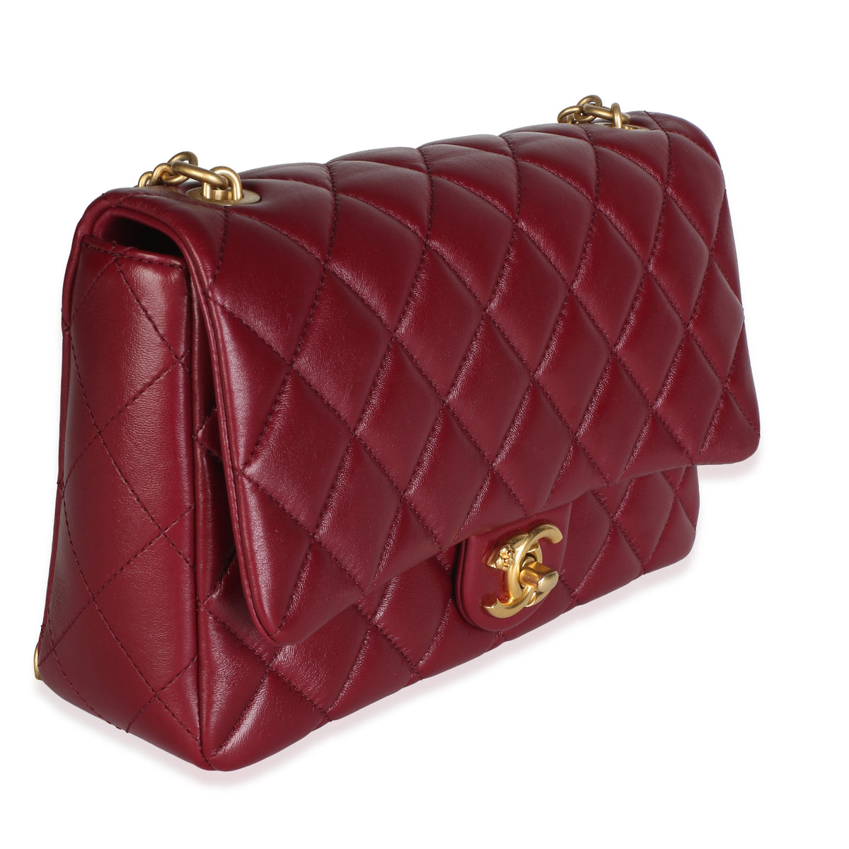 Chanel Burgundy Quilted Lambskin Flower CC Medium Flap Bag Handbag 3