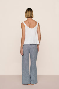 Linen Blend Relaxed Pant in Gingham White/Navy