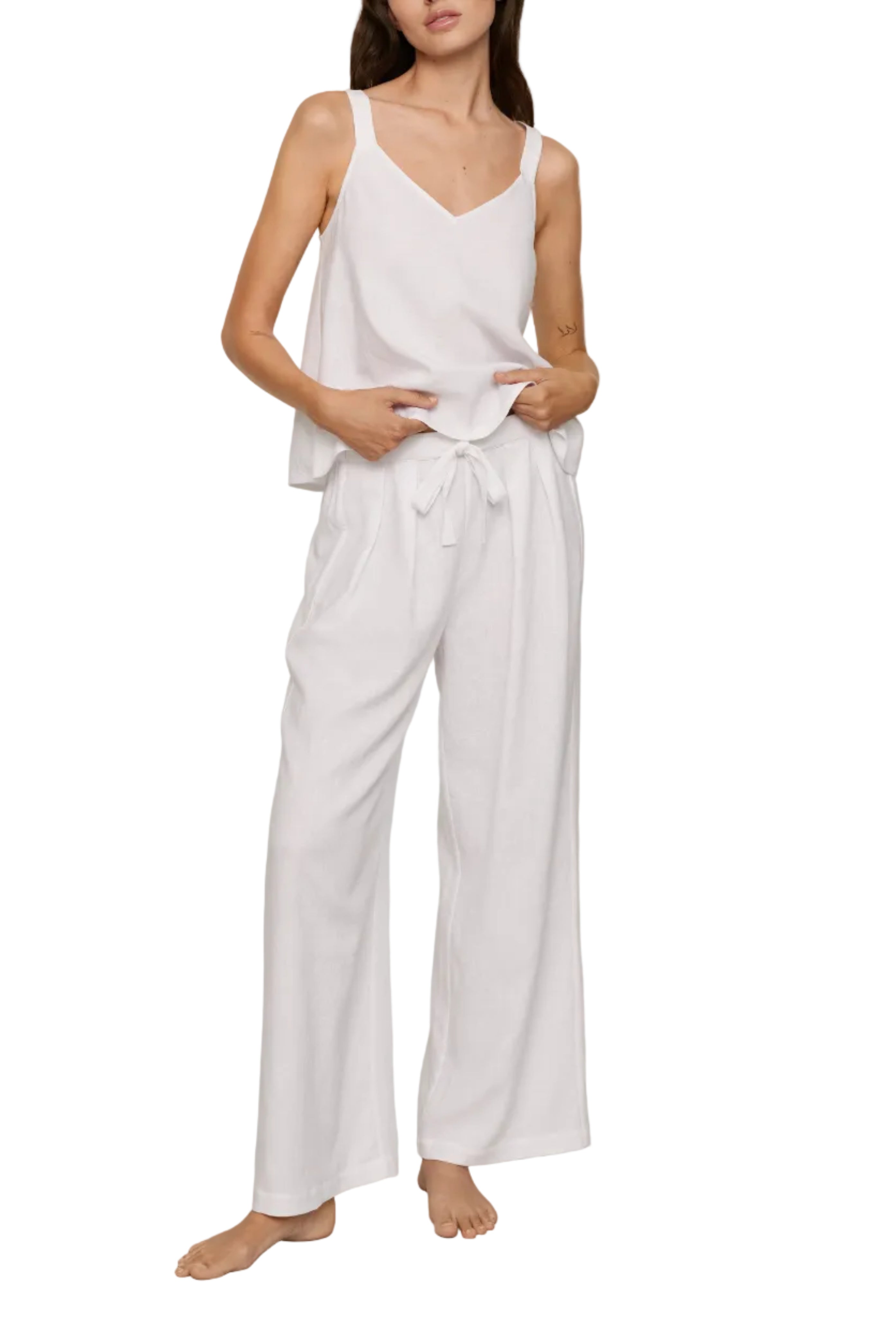 Linen Blend Relaxed Pant in White