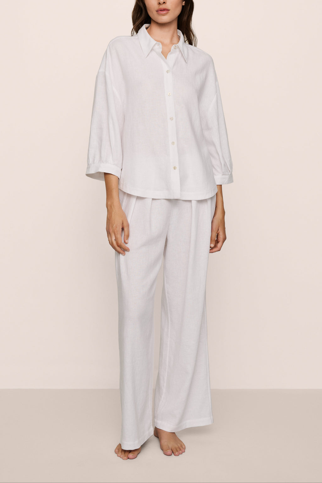 Linen Blend Relaxed Pant in White