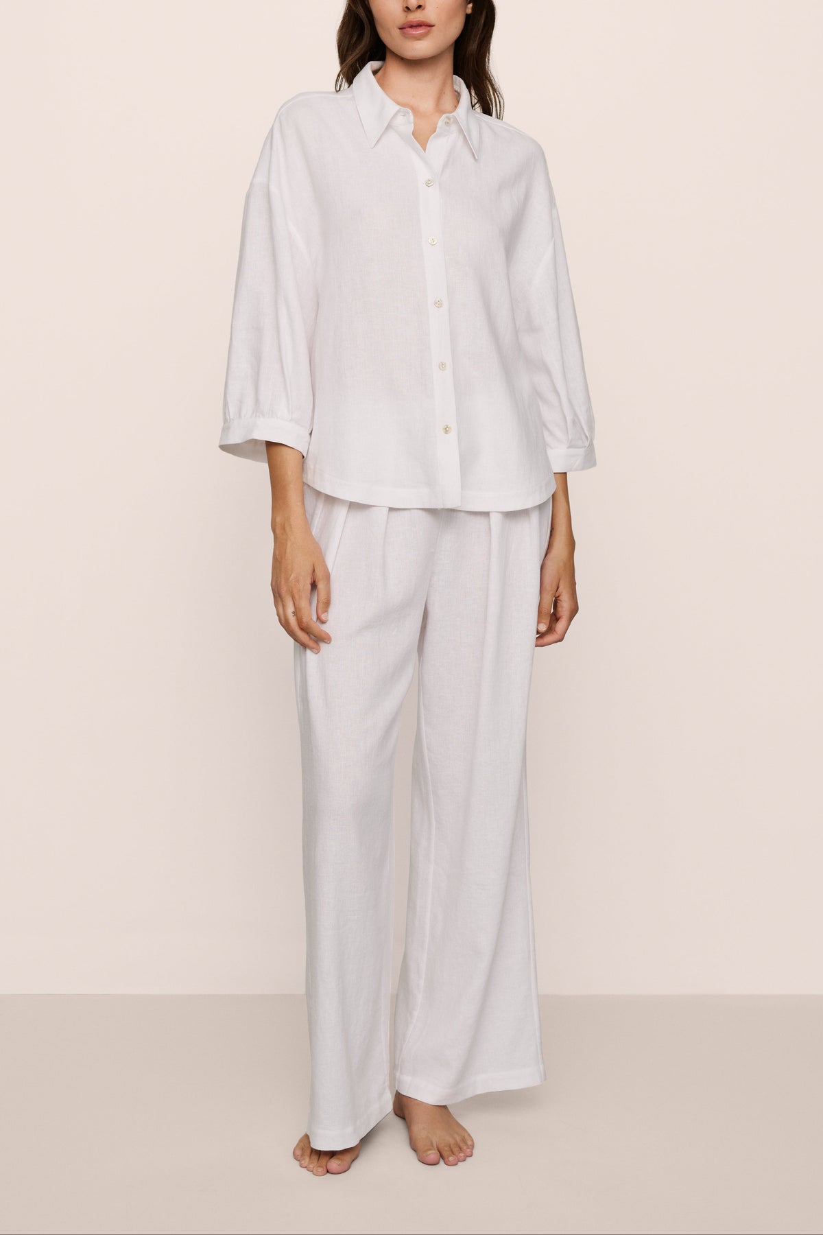 Linen Blend Relaxed Pant in White