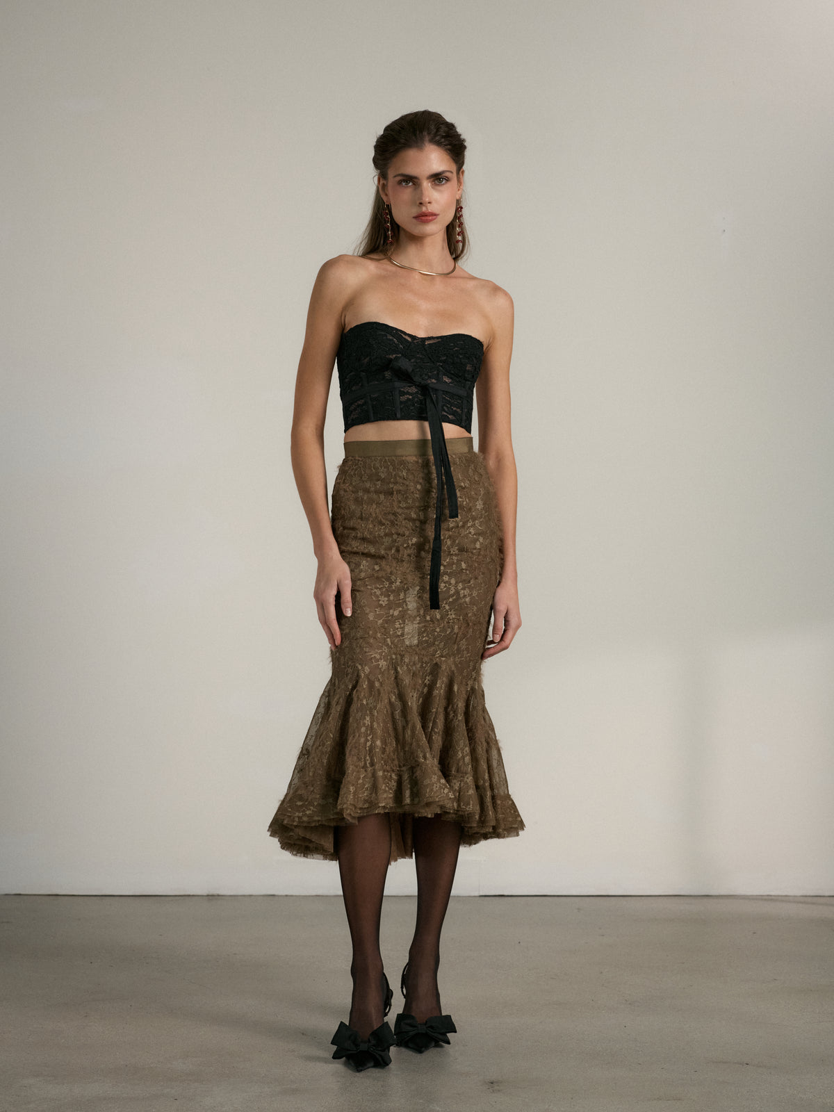 The Zapillo Skirt in Brown Fuzzy Lace