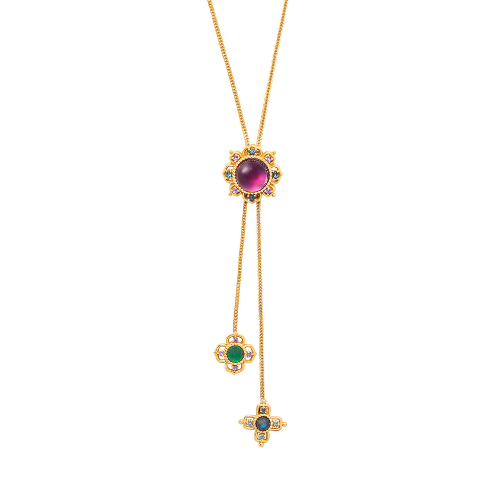 Front view of 24-inch Contessa Bolero Necklace in Multi with amethyst, green onyx, London blue topaz, and blue labradorite