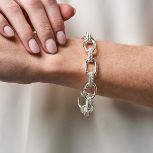 Cleopatra Regal Link Bracelet, 7"+ 1.5" in Silver