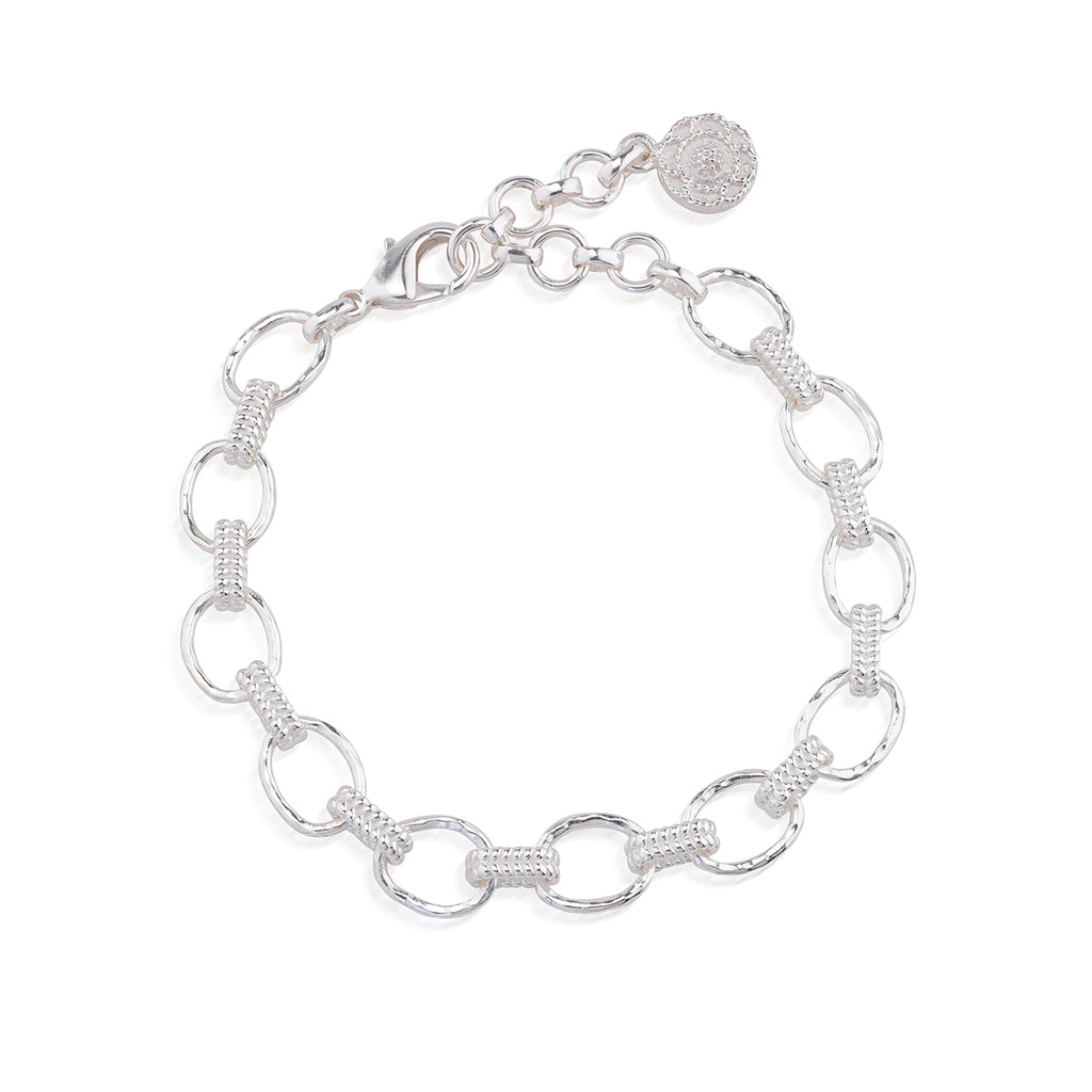 Cleopatra Small Link Bracelet, 7"+ 1.5" in Silver