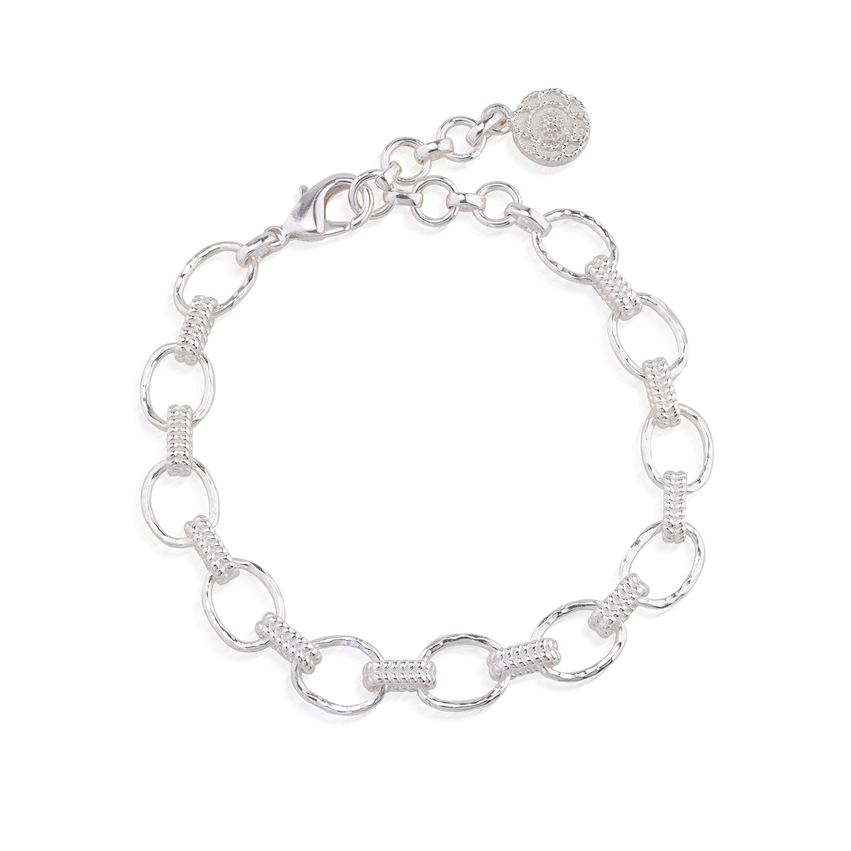 Cleopatra Small Link Bracelet, 7"+ 1.5" in Silver