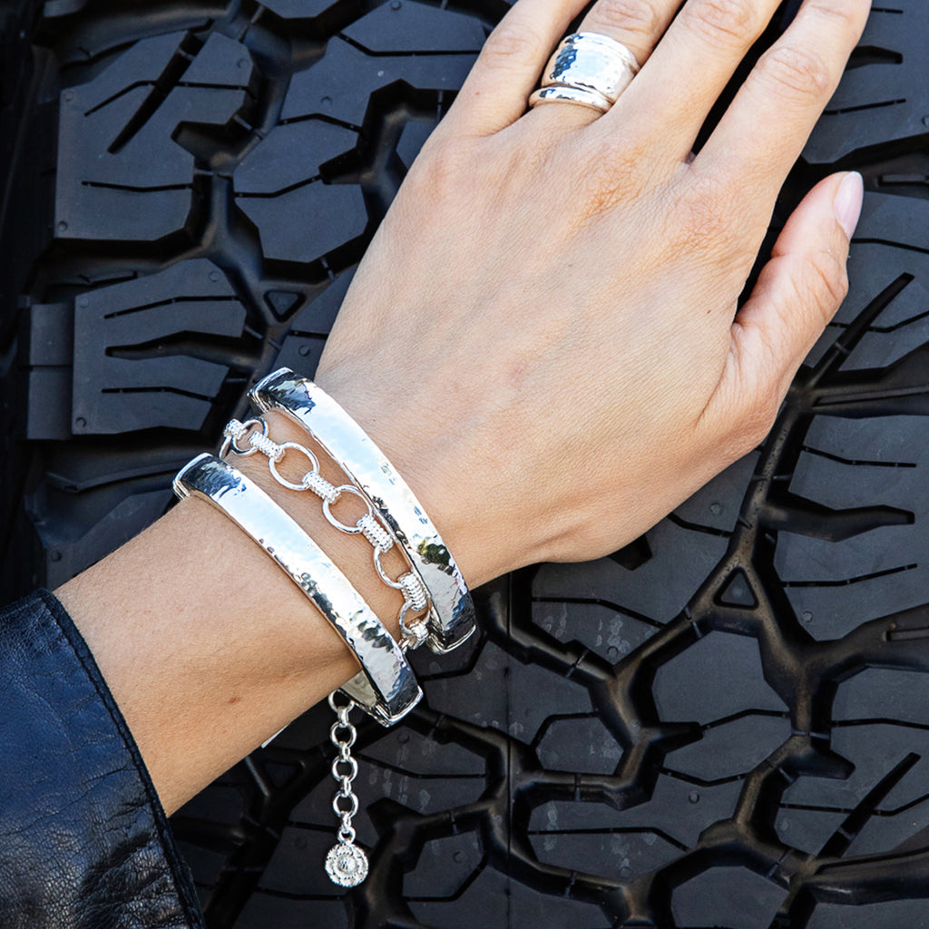 Cleopatra Small Link Bracelet, 7"+ 1.5" in Silver