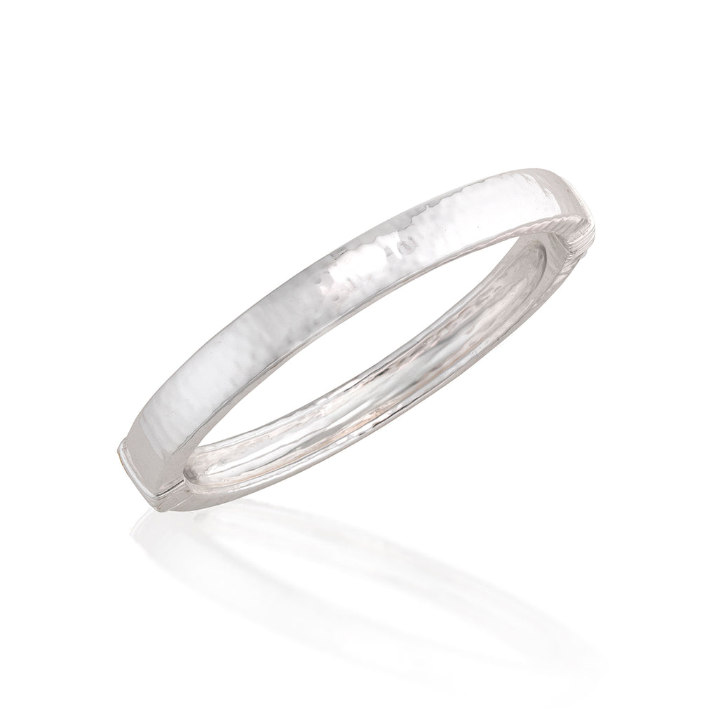 Cleopatra Oval Hinged Bangle in Silver