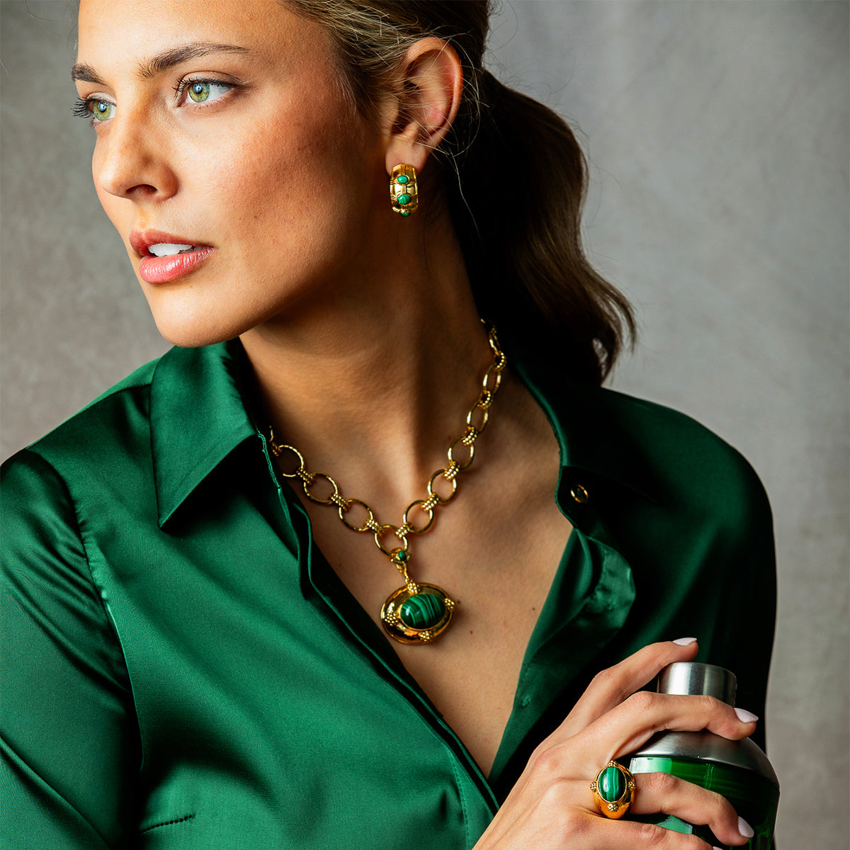 Cleopatra Bold Hoop Earrings in Malachite