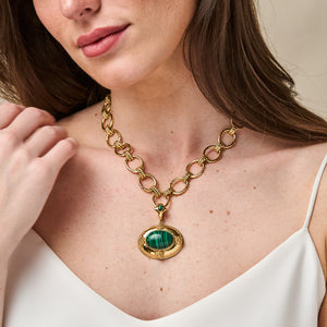 Cleopatra Removeable Pendant Necklace, 16"+ " in Malachite