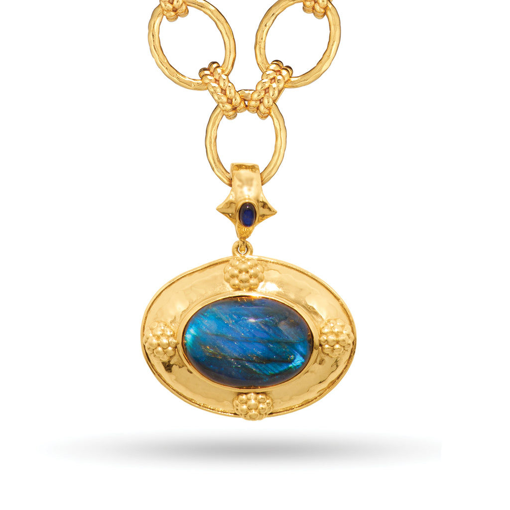 Cleopatra Removeable Pendant Necklace, 16"+ 2" in Blue Labradorite