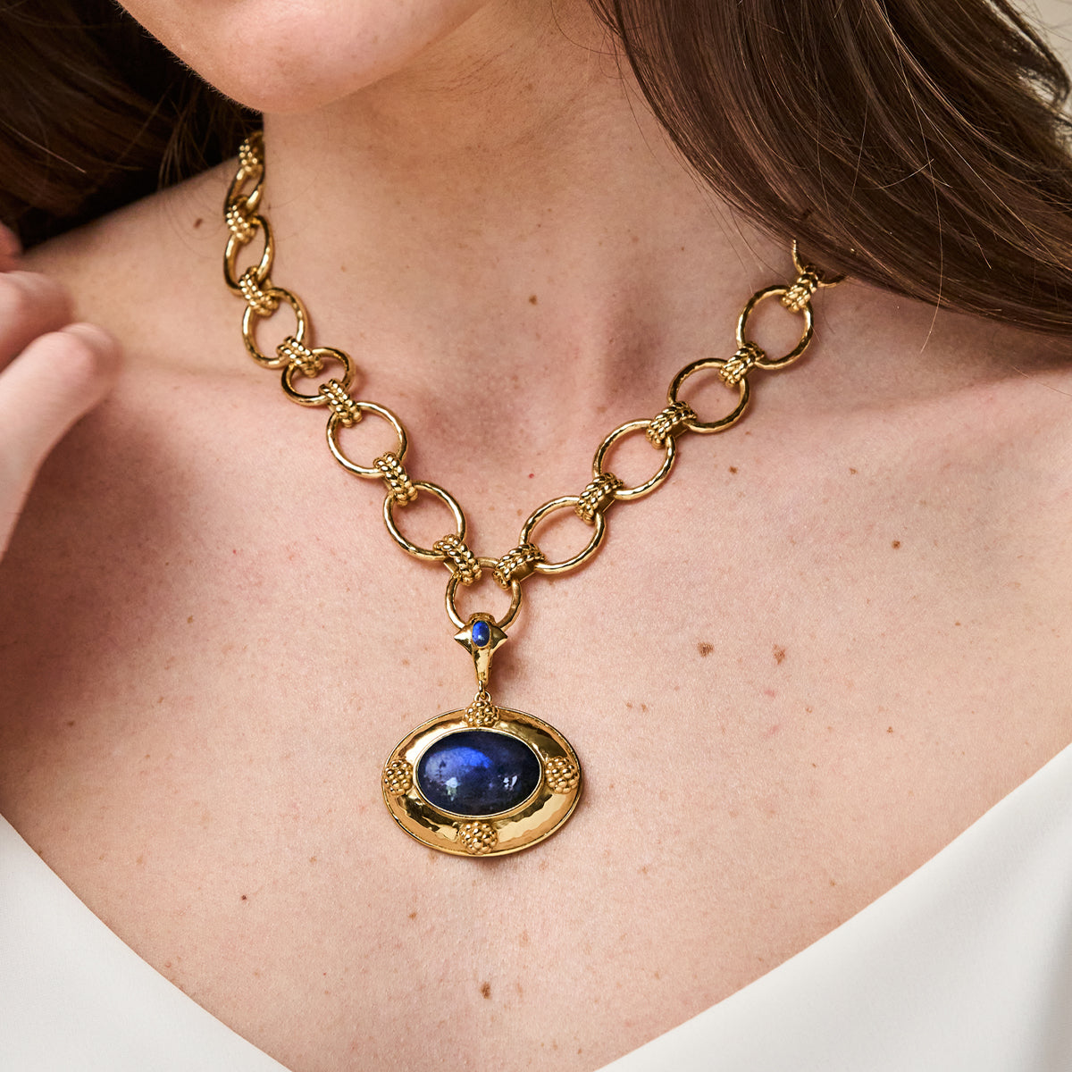 Cleopatra Removeable Pendant Necklace, 16"+ 2" in Blue Labradorite