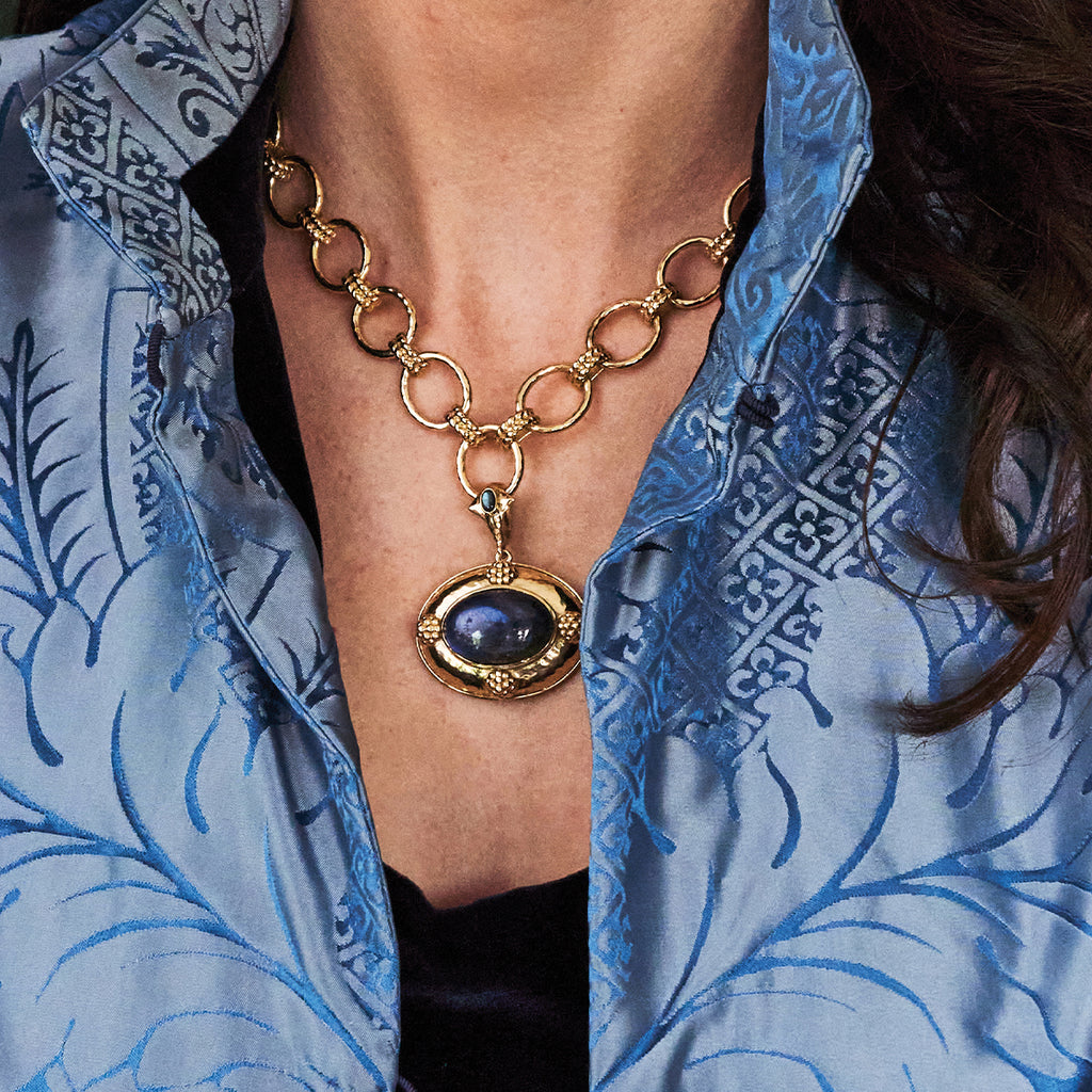 Cleopatra Removeable Pendant Necklace, 16"+ 2" in Blue Labradorite