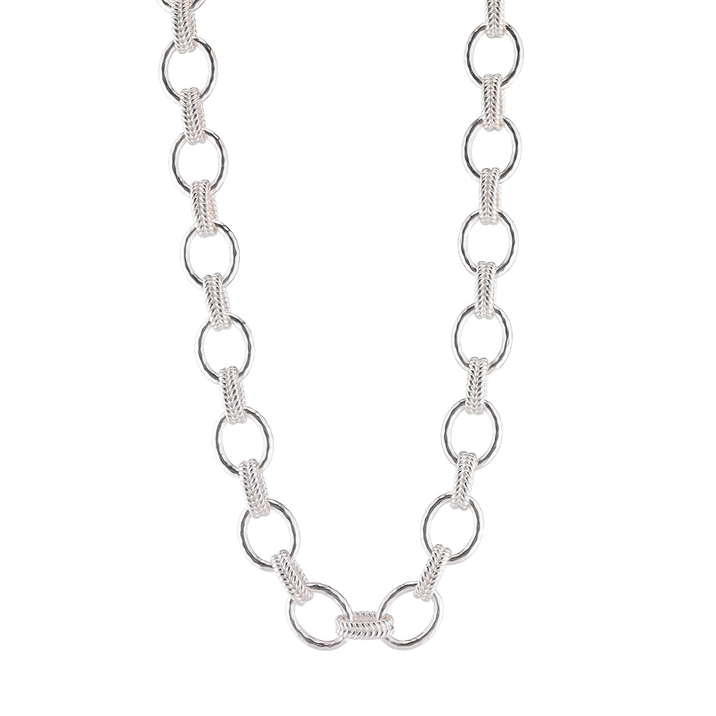 Cleopatra Regal Link Necklace, 16"+ 2" in Silver