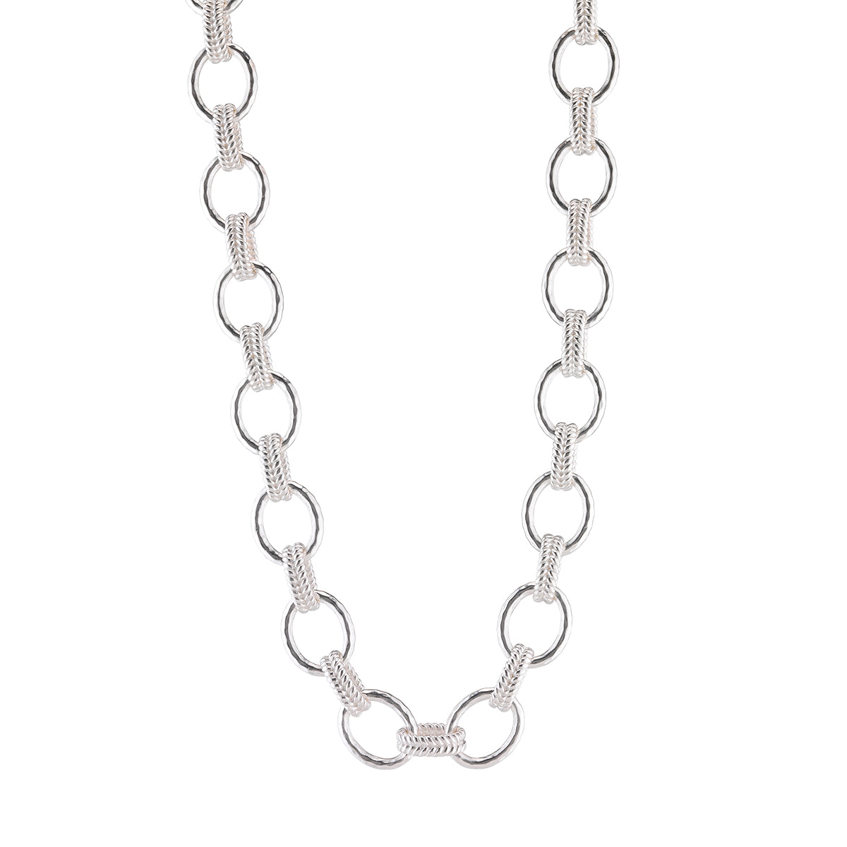Cleopatra Regal Link Necklace, 16"+ 2" in Silver