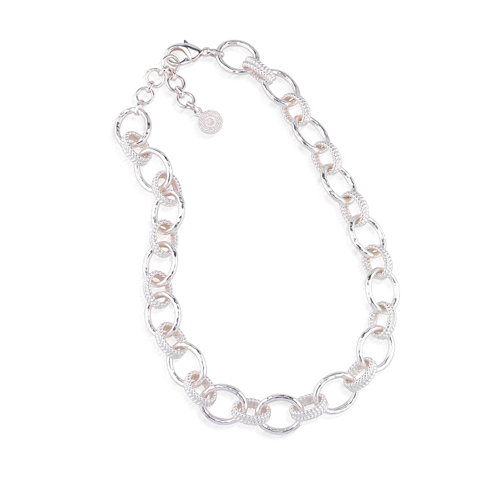 Cleopatra Regal Link Necklace, 16"+ 2" in Silver