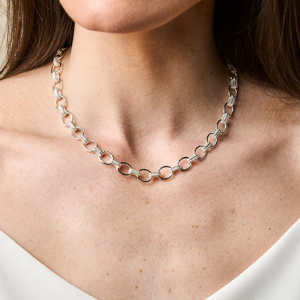 Cleopatra Small Link Necklace, 16"+ 2" in Silver