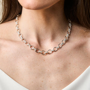 Cleopatra Small Link Necklace, 16"+ 2" in Silver