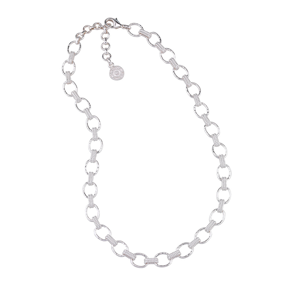 Cleopatra Small Link Necklace, 16"+ 2" in Silver