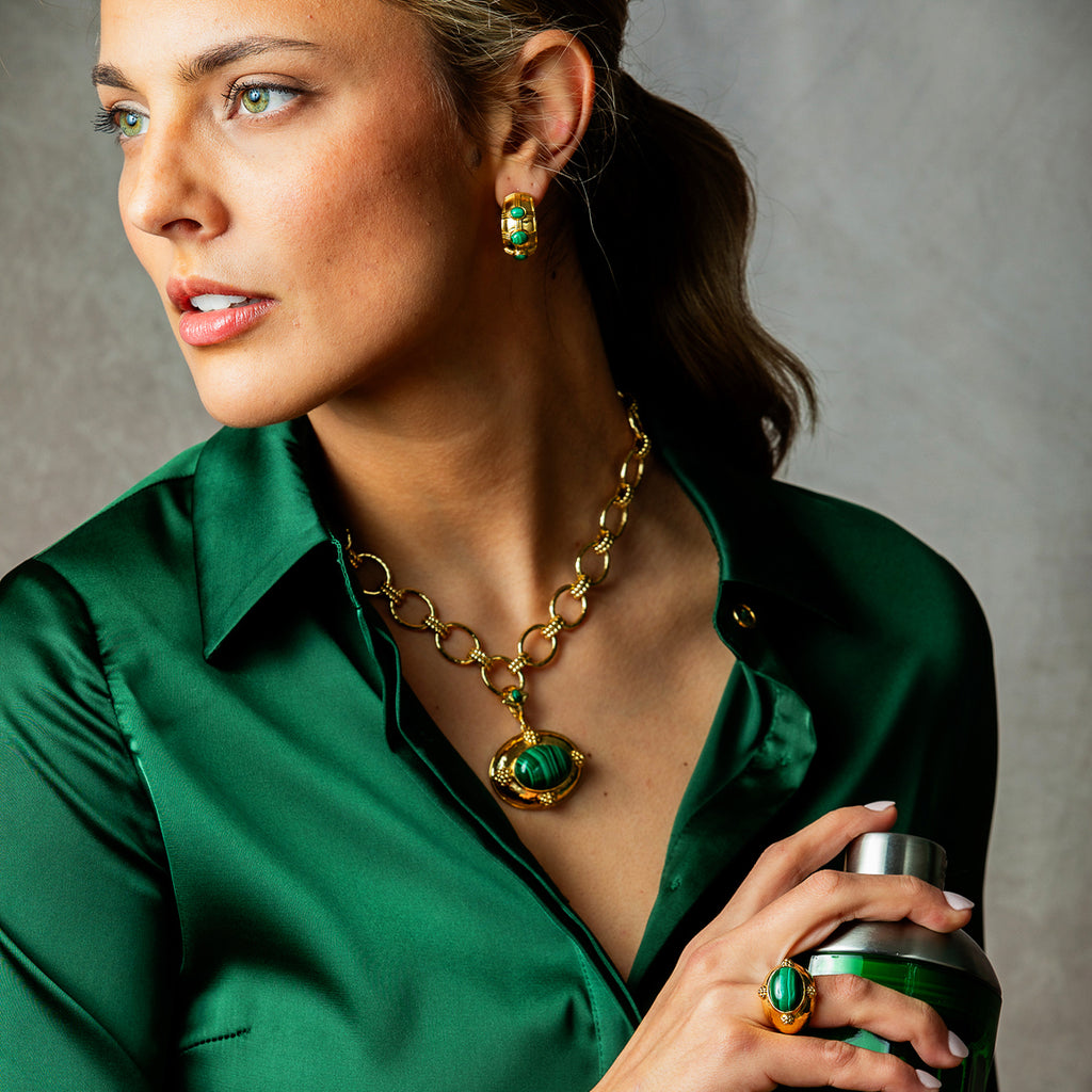 Cleopatra Oval Ring in Malachite