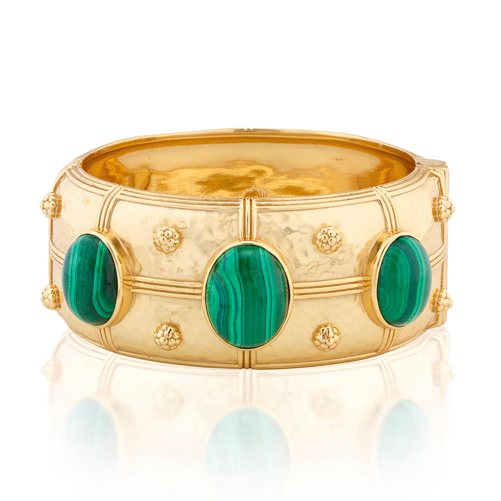 Cleopatra Grande Hinged Bangle in Malachite