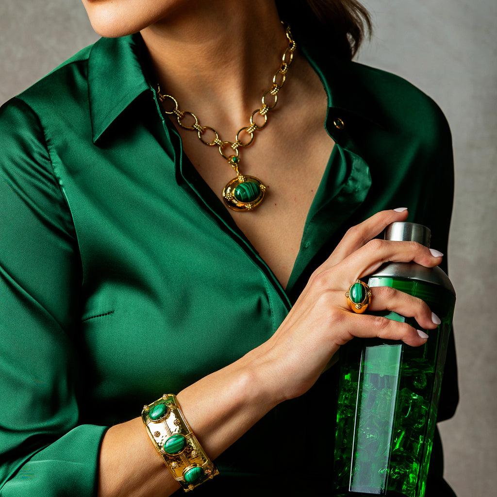 Cleopatra Grande Hinged Bangle in Malachite