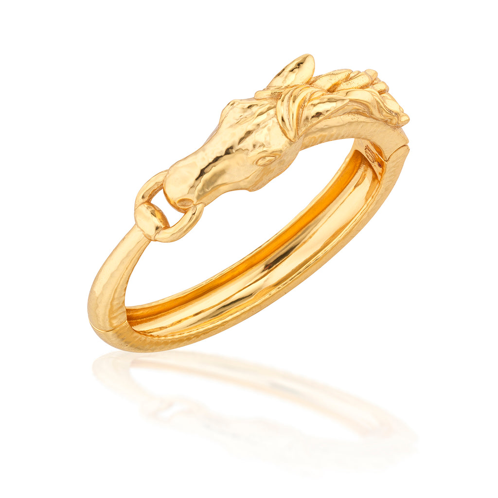 Equestrian Horsehead Hinged Bangle in Gold