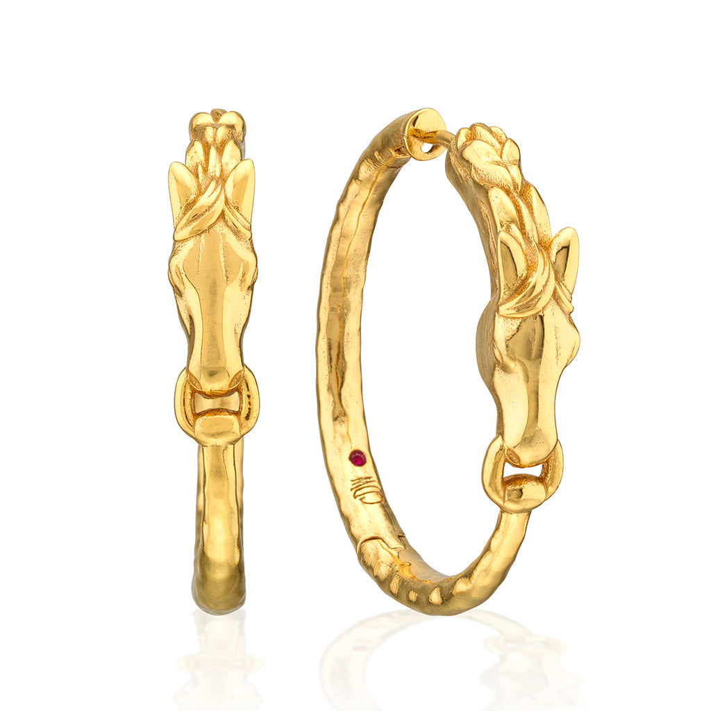 Equestrian Horsehead Hoop Earrings in Gold