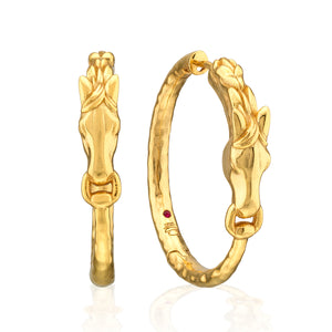 Equestrian Horsehead Hoop Earrings in Gold