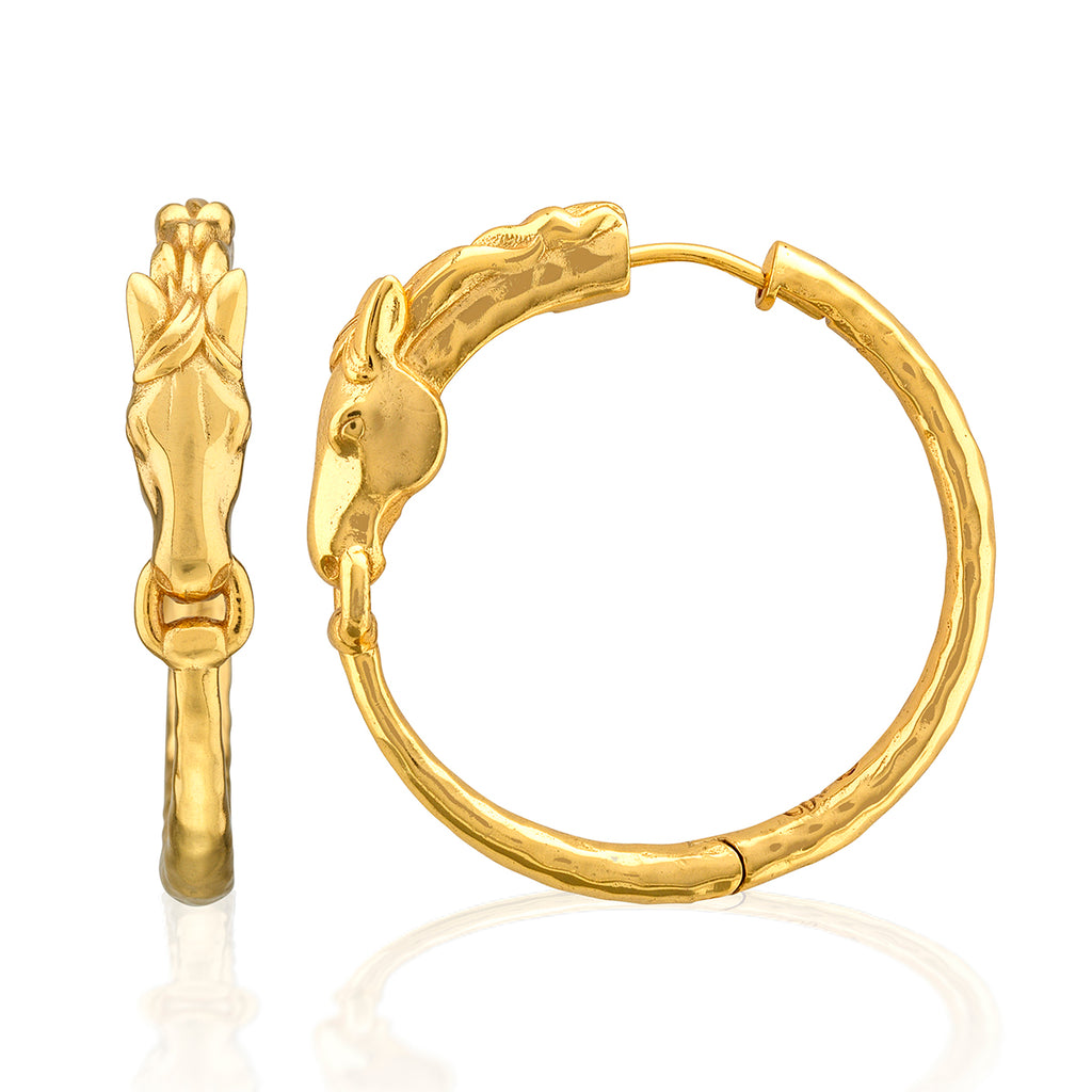 Equestrian Horsehead Hoop Earrings in Gold