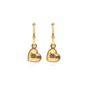 Love Hoop Earrings with Heart Charm in Gold