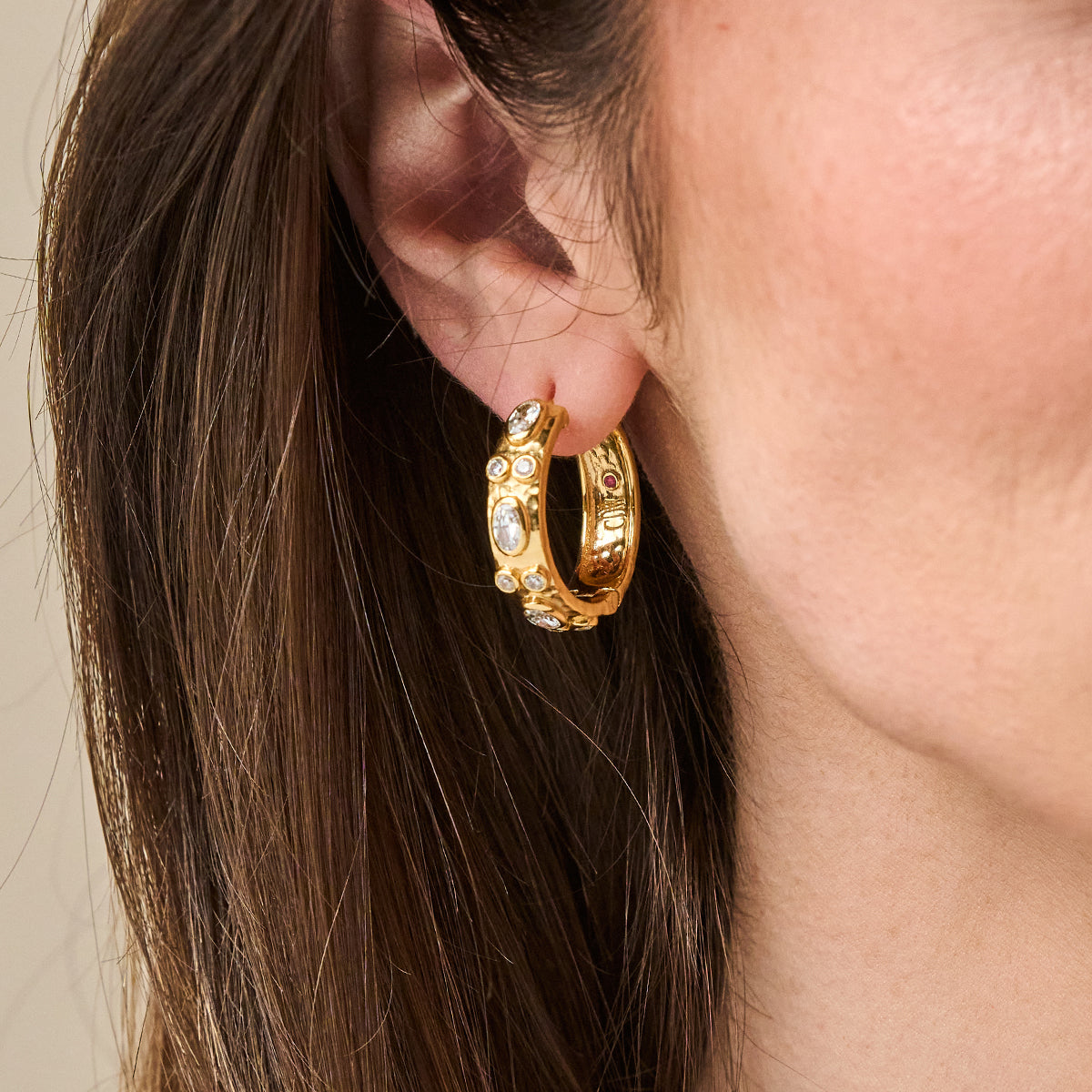 Maharani Huggie Hoop Earrings in Clear Cubic Zirconia