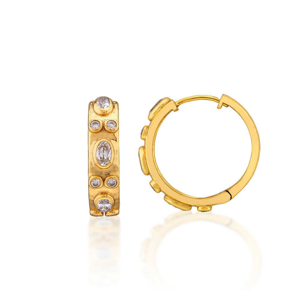 Maharani Huggie Hoop Earrings in Clear Cubic Zirconia