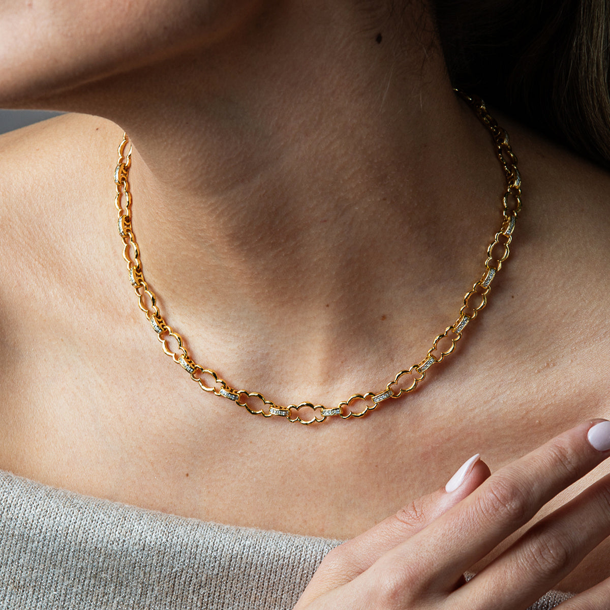Maharani Petite Chain Necklace, 16"+2" in Clear Cubic Zirconia