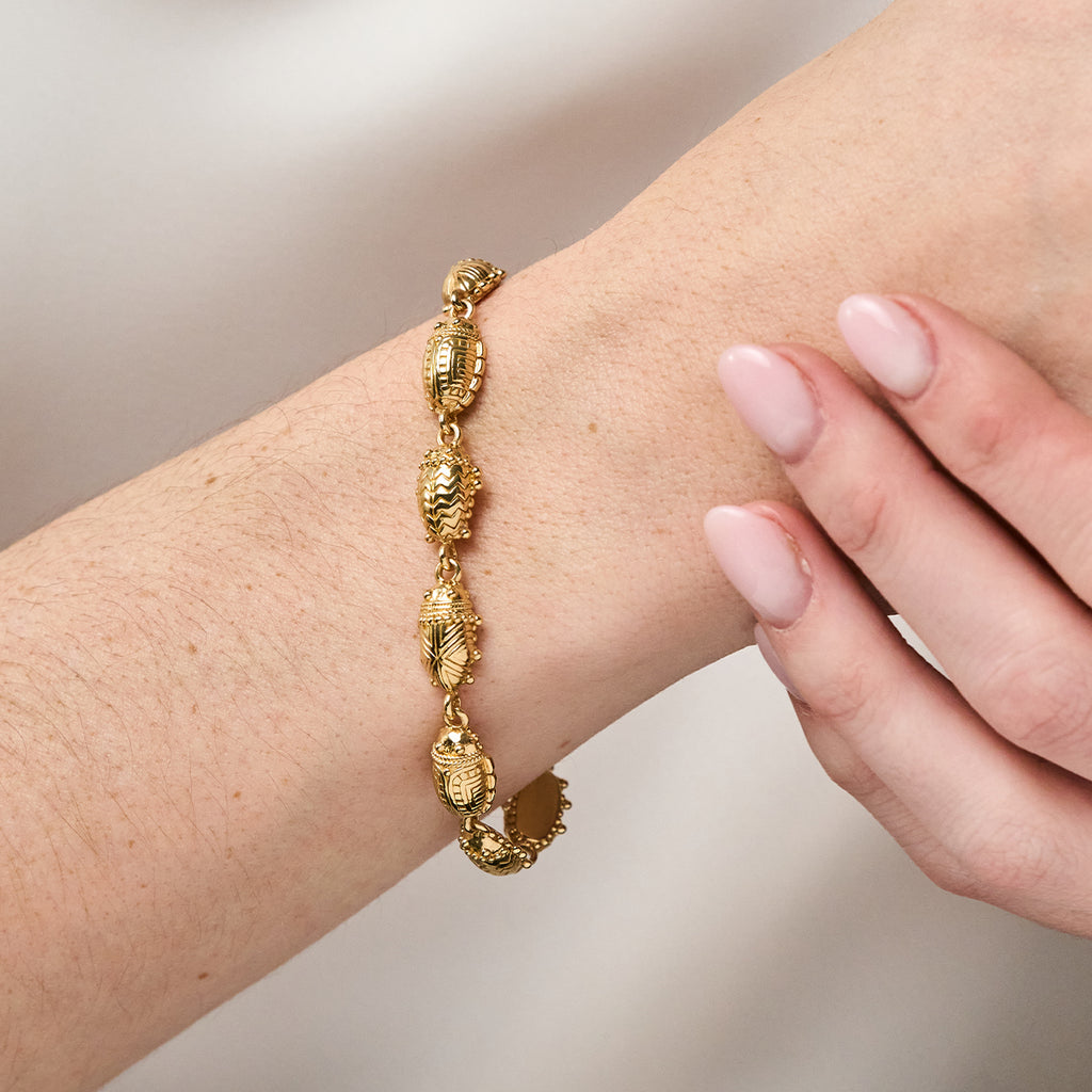 Scarab Petite Linear Link Bracelet, 6"+ 1" in Gold