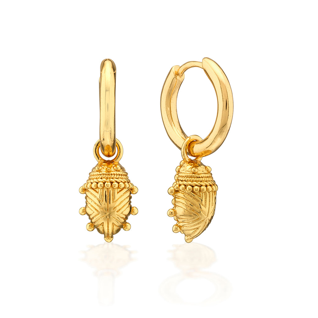 Scarab Huggie Charm Earrings in Gold